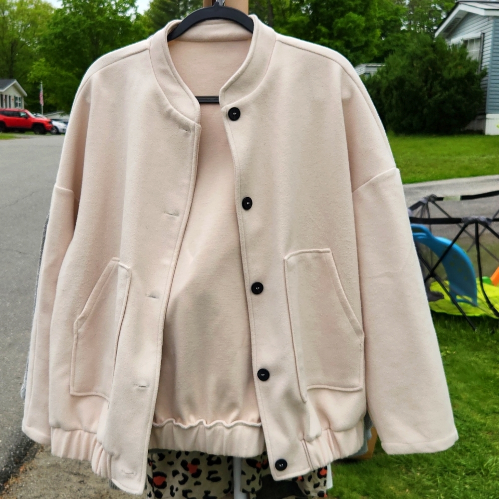 Women's Cream Bomber Jacket - Picture 2 of 6